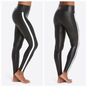 SPANX Black Leggings with White Stripe